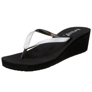 a black and silver flip flop