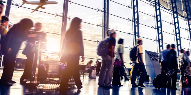a group of people in an airport