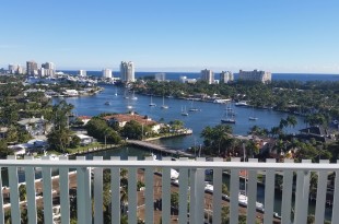 a view of a city from a balcony