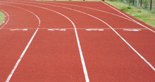 a running track with white lines