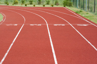 a running track with white lines