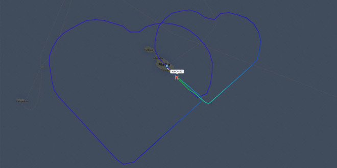 a map of a heart with a route