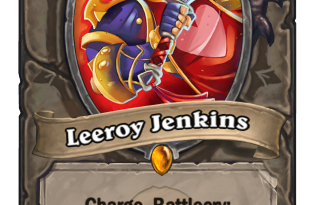 a card with a cartoon character holding an axe