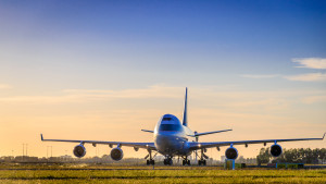 a plane on the runway