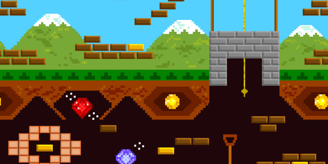 a video game with a brick wall and a ladder