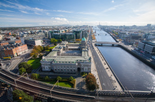 a city with a river and a bridge