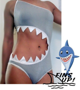 a woman wearing a shark garment