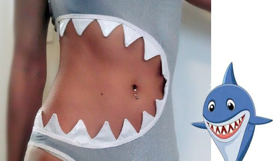 a woman wearing a shark garment