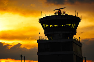 a tower with a red light