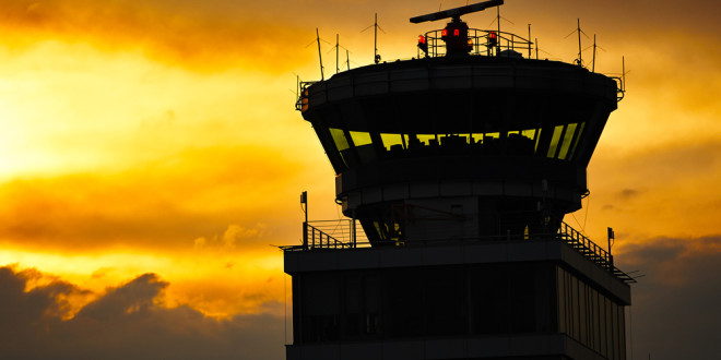 a tower with a red light