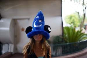 a woman wearing a blue hat