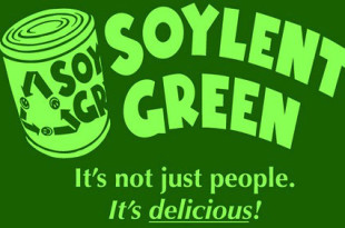 a green sign with a can of soybean