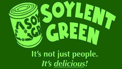 a green sign with a can of soybean