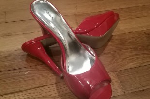 a pair of red high heeled shoes