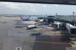 a plane parked at an airport