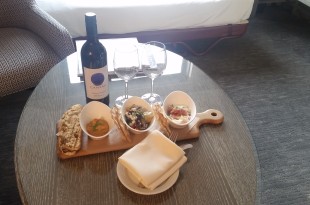 a table with food and wine