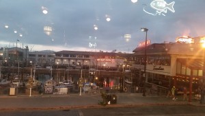 a view of a harbor from a window