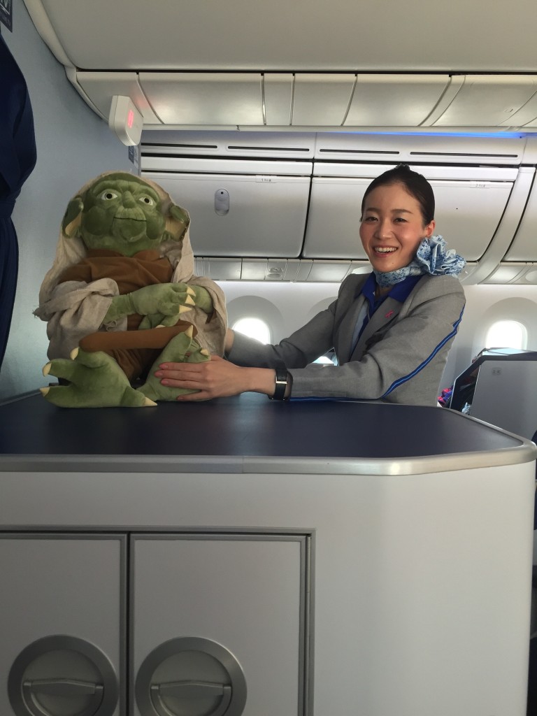 Yoda decided that spending time with the attractive flight attendant was better than sitting with me