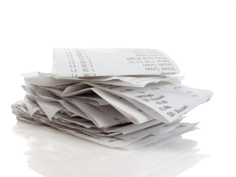 a stack of receipt papers