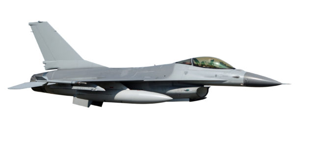 a military jet with a white background