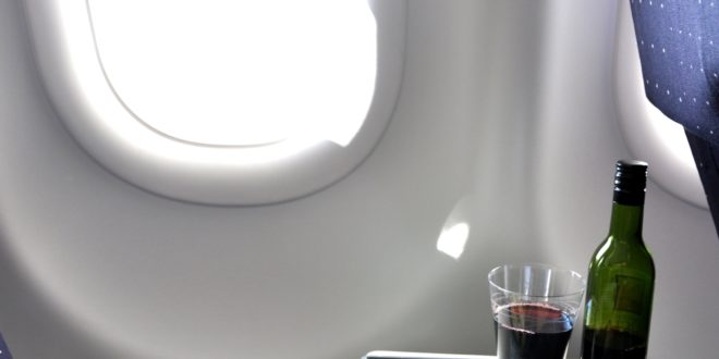 food on a tray in an airplane