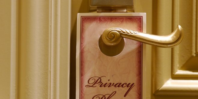 a sign on a door handle