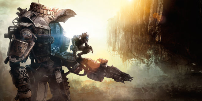 a video game art of a robot and a man