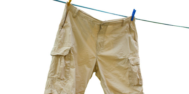 a pair of shorts on a clothesline