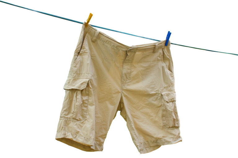 a pair of shorts on a clothesline