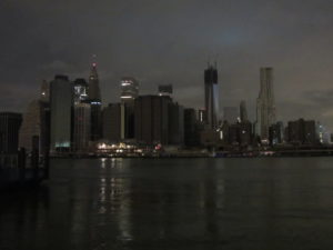 a city skyline at night