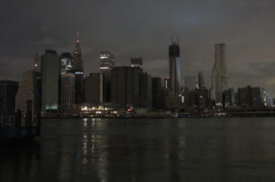 a city skyline at night