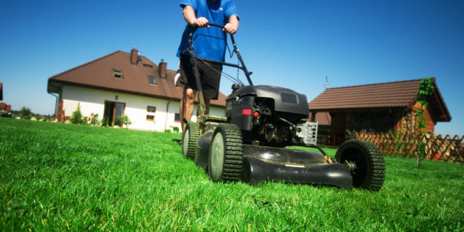 a man mowing the grass