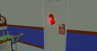 a door with a red light on it