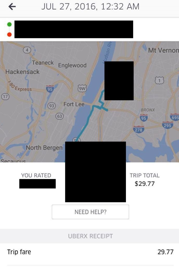 Uber receipt before uber overcharge