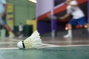 a shuttlecock on a court