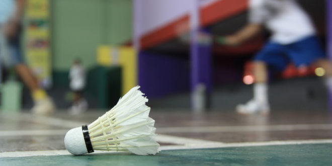 a shuttlecock on a court