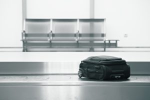 a suitcase on a conveyor belt