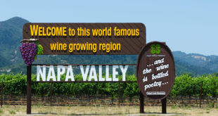 a sign in front of a vineyard