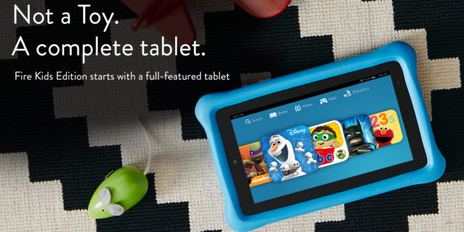 a tablet with a blue case and a black and white pattern
