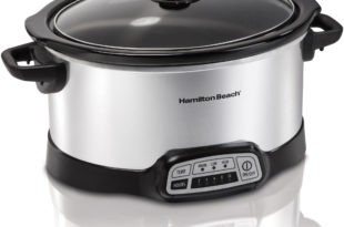 a silver and black slow cooker