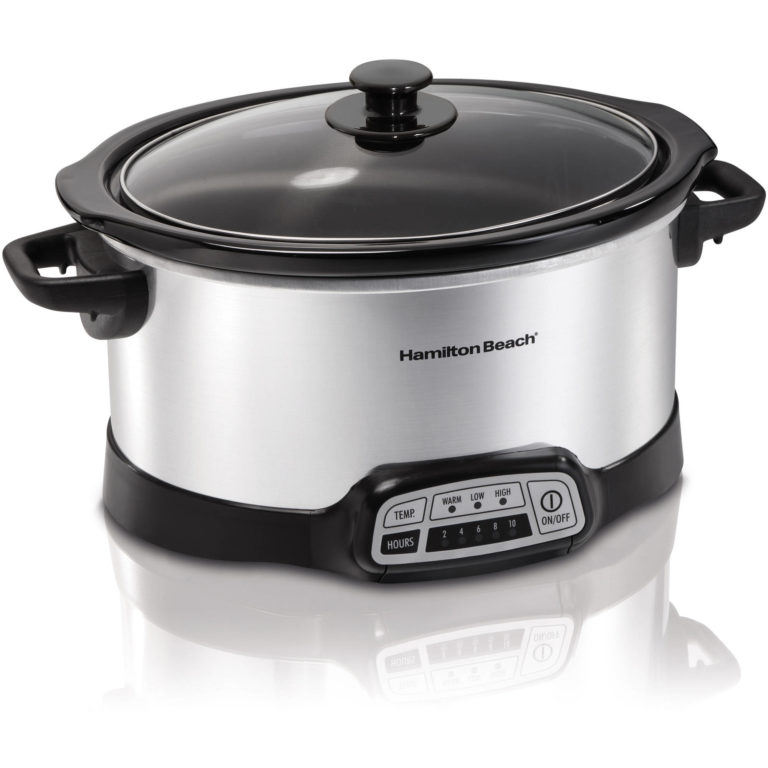 a silver and black slow cooker