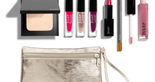 a makeup bag with different makeup items