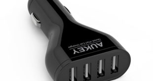 a black car charger with multiple ports