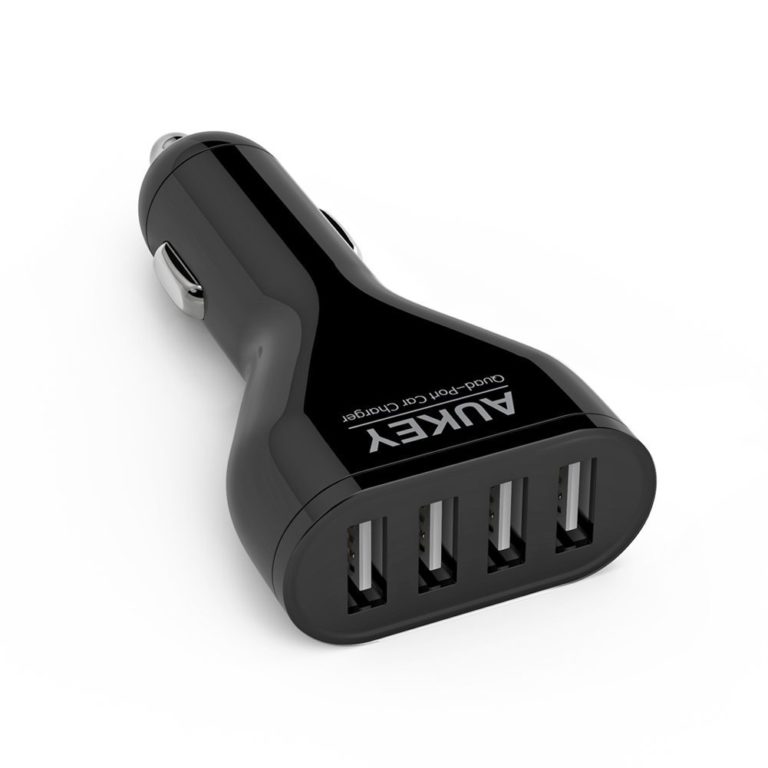 a black car charger with multiple ports