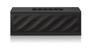 a black rectangular speaker with buttons