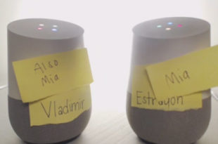 two speakers with sticky notes on them