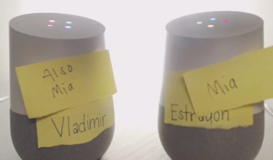 two speakers with sticky notes on them