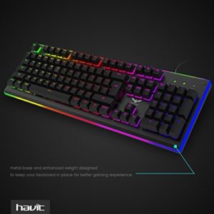 a black keyboard with rainbow colored lights