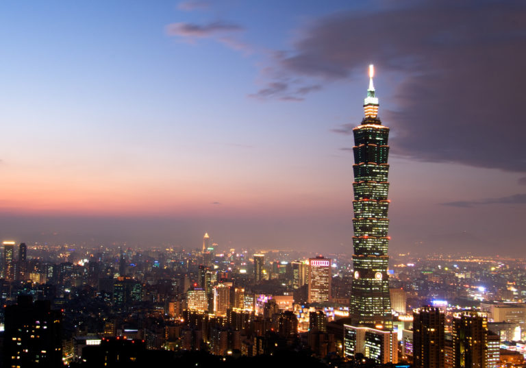 Taipei 101 with a tall building