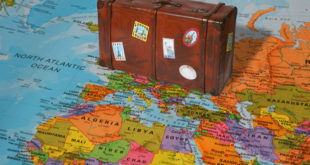 a suitcase on a map
